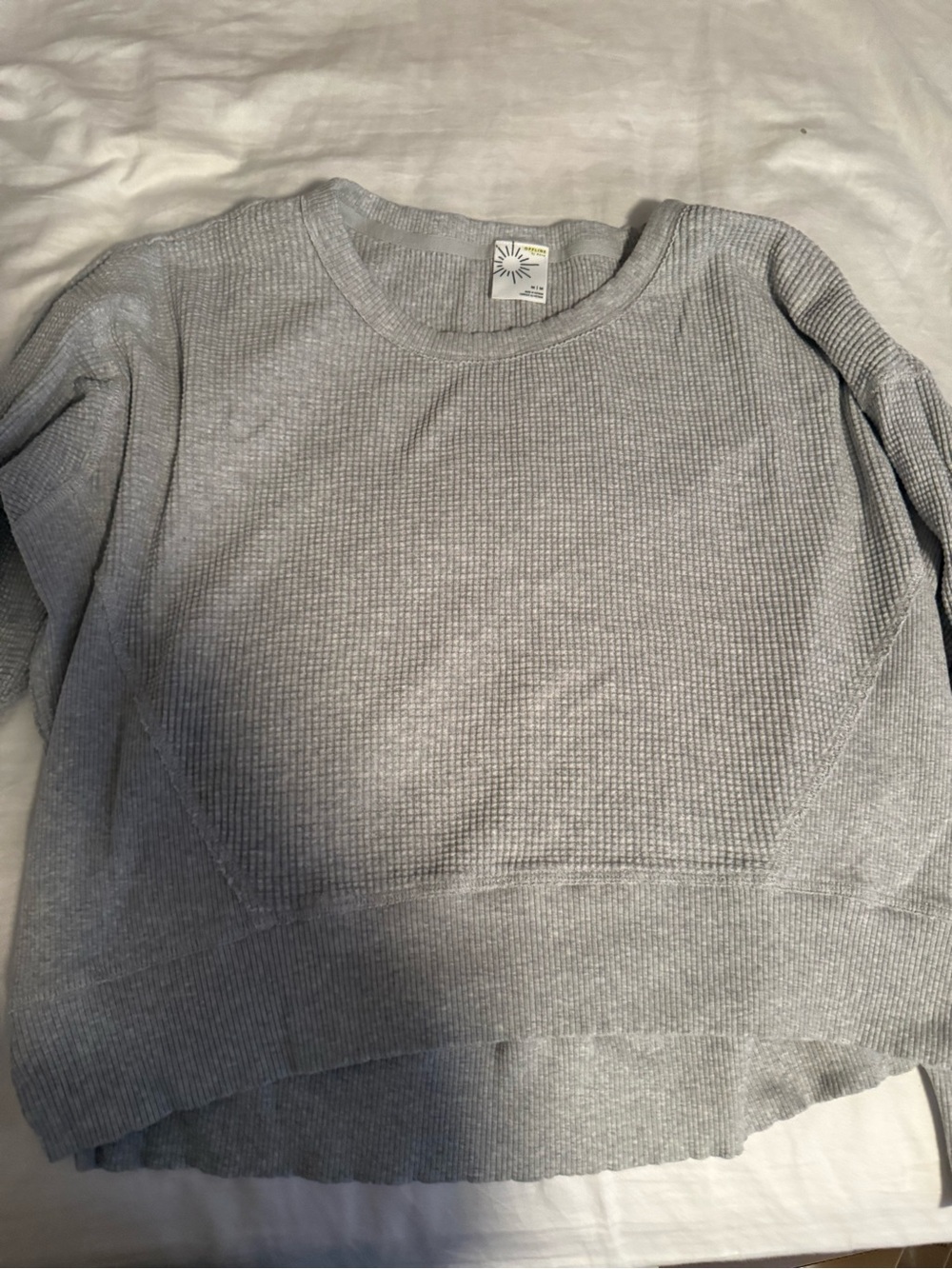 aerie Light Gray Waffle Crewneck Pullover